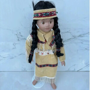 Native American Kids Fully Clothed Black Hair Brown Eyes Doll Tan Size 15"